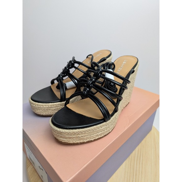 Lisa Vicky Gaze Platform Wedge Sandals Womens 7 M Black Strappy Lace Up Leather‎ - Picture 1 of 11